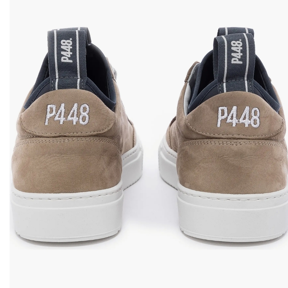 P448 Beige Soho Leather Sneakers Shoes Size 10.5 New Made In Italy - Picture 11 of 12